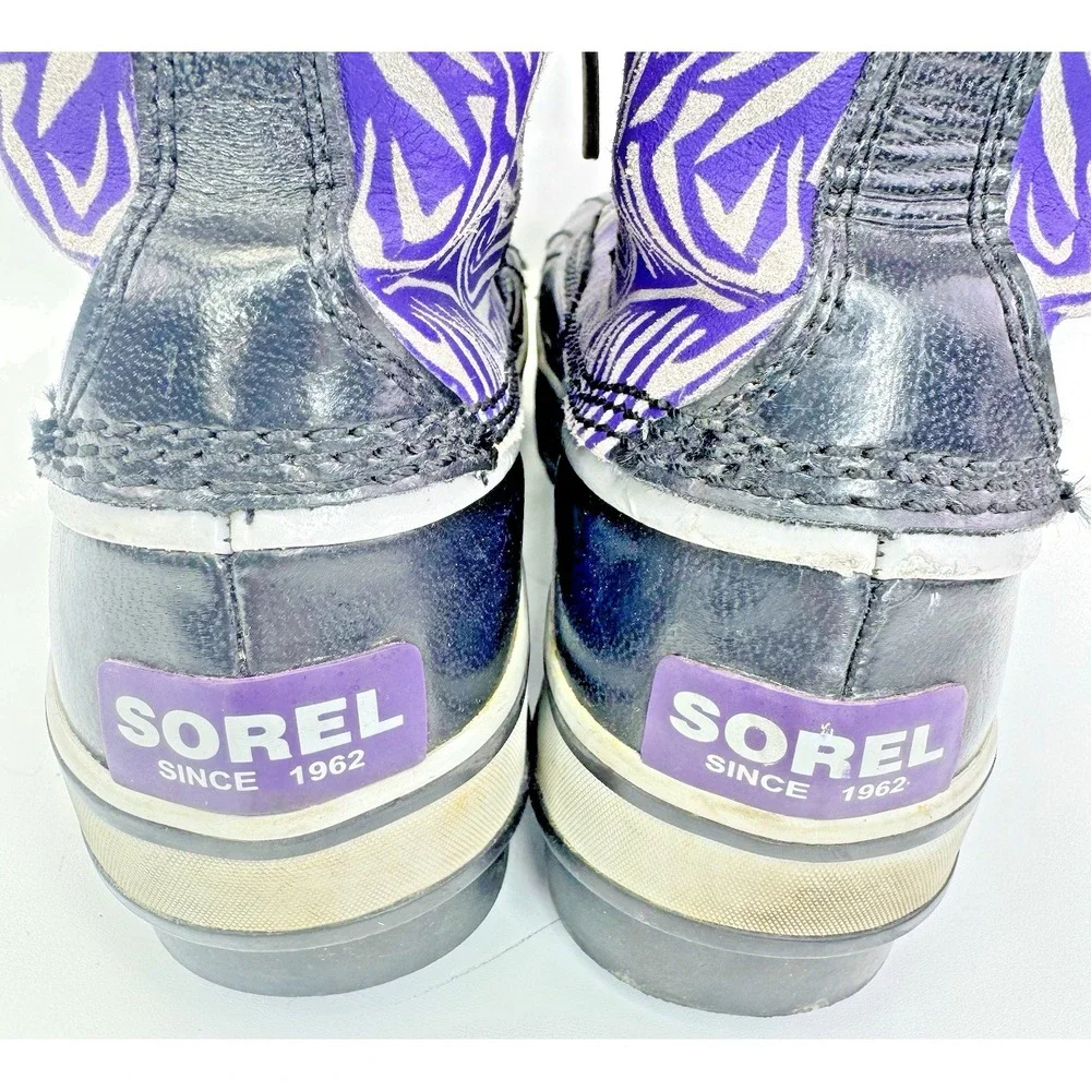 Sorel Winter Boots Womens Size 5 Black Purple Waterproof Lace Up Insulated